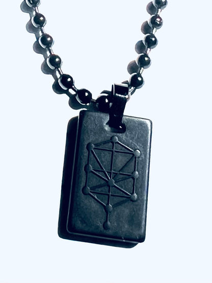 Nano Zohar Protection Necklace, Black Silicon Pendant with Tree of Life Design, 26-inch Stainless Steel Chain