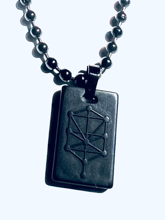 Nano Zohar Protection Necklace, Black Silicon Pendant with Tree of Life Design, 26-inch Stainless Steel Chain
